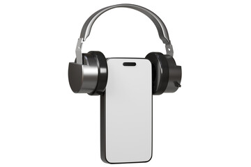 3d Headphone with smartphone icon isolated on white background. Minimal headphone with mobile phone icon creative design. 3d render.