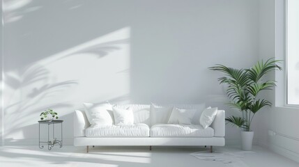 Interior design modern of living room with sofa over white wall background. AI generated image