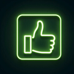 Neon retro green thumbs up in square icon