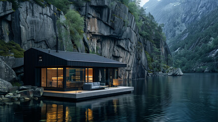 House Perched on Cliff by Water