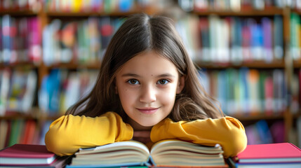 Little Girl Sitting at Table With Book