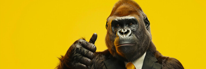 Fototapeta premium Image of a gorilla giving a thumbs up.