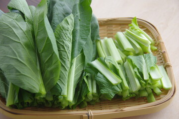 カットした小松菜　コマツナ　カット野菜