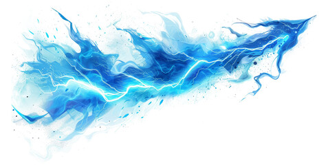 Blue electric energy splash isolated on transparent background