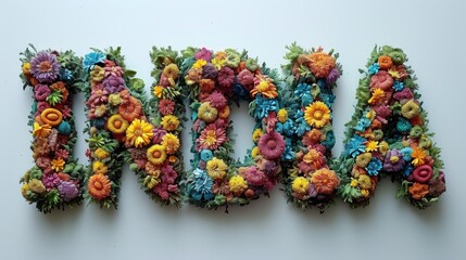 Colorful Floral Arrangement Spelling 'INDIA' on a White Background