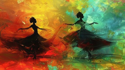 Passionate Flamenco: Abstract Spanish Dancers with Vivid Colors - Digital Art