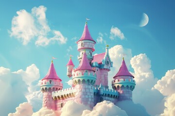 Pink princess castle in the clouds
