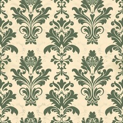 Green and Beige Victorian Wallpaper Seamless Pattern