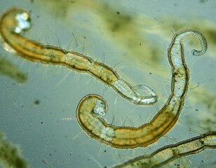 Bacteria under a microscope. 3d rendered illustration of a bacteria. Spirillum bacterium. Spiral-shaped Bacteria. Microbiology. Science. Bacteria. Classification and Identification