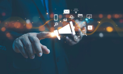 Digital marketing commerce online sale concept, Promotion of products or services through digital channels search engine, social media, email, website, Digital Marketing Strategies and Goals. SEO PPC