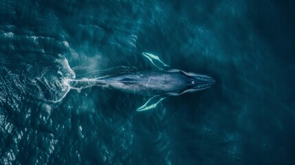 Obraz premium Awe-Inspiring Aerial Shot of a Gray Whale in the Ocean, Capturing the Majesty of Marine Life