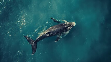 Awe-Inspiring Aerial Shot of a Gray Whale in the Ocean, Capturing the Majesty of Marine Life