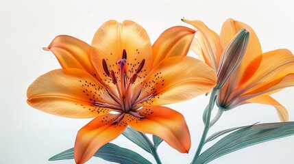 Vibrant Orange Lily Flower with Detailed Pollen on a White Background