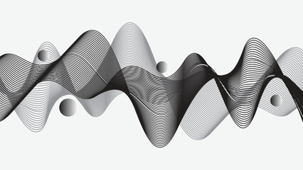 Colorful gradient wave background with balls and wavy lines. Colorful gradient. Background for web, PC, interface, presentation, etc.