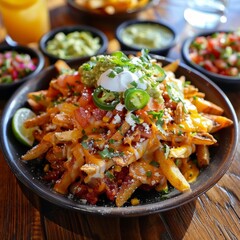 a colorful and enticing plate of nacho fries
