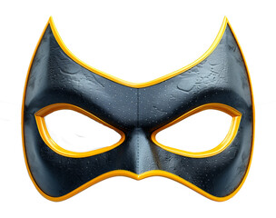 Black and yellow hero mask with glossy finish isolated on transparent background