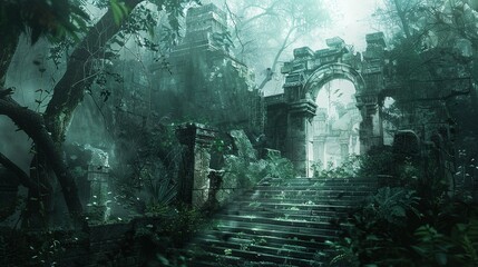 Otherworldly Wilderness: Gothic Jungle Realism on a White Background