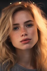 Naklejka premium Thoughtful young woman with flowing blonde hair