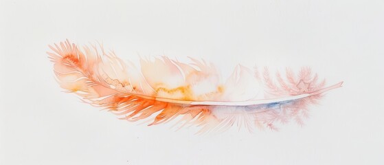 A watercolor painting of a clean feather floating gently in the air, on a white background