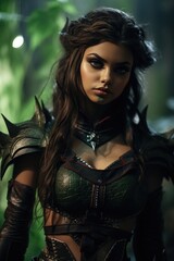 Fierce female warrior in dark fantasy armor