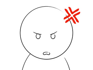 【リアクション人物シリーズ】正面を向いて挑戦的な表情の人のイラスト（怒りマーク付き）線画_PNG/ [Reaction Person Series] Person Facing Forward with Defiant Expression Illustration with Anger Mark - Simple Line Art