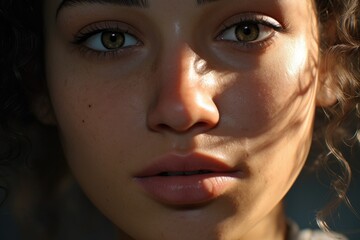 Closeup portrait of a young woman with curly hair