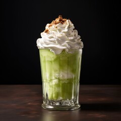 Creamy green tea milkshake with whipped cream