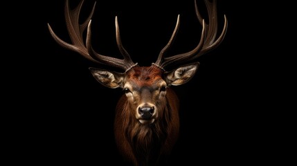 Majestic deer with impressive antlers in the dark