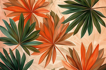Fototapeta premium Abstract art tropical leaves background. Wallpaper design with art texture from palm leaves, Jungle leaves, exotic botanical floral pattern