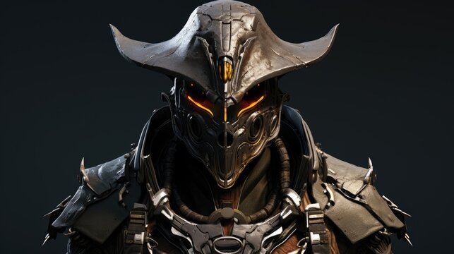 Futuristic alien warrior with glowing eyes