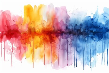 Vibrant watercolor splash in a spectrum of colors on white background