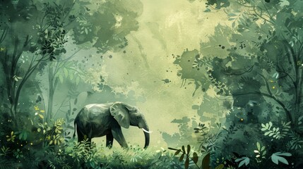 A painting of an elephant in a jungle