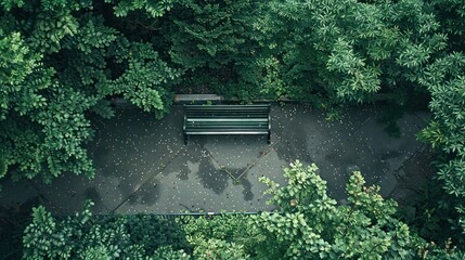 Wooden bench in green outdoor garden