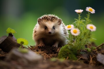 Adorable hedgehog in natural habitat