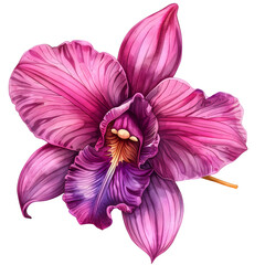 Isolated Watercolor Illustration of a Purple and Pink Orchid on a Transparent Background