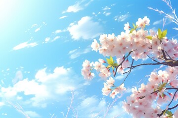 Blooming cherry blossoms against a blue sky - obrazy, fototapety, plakaty