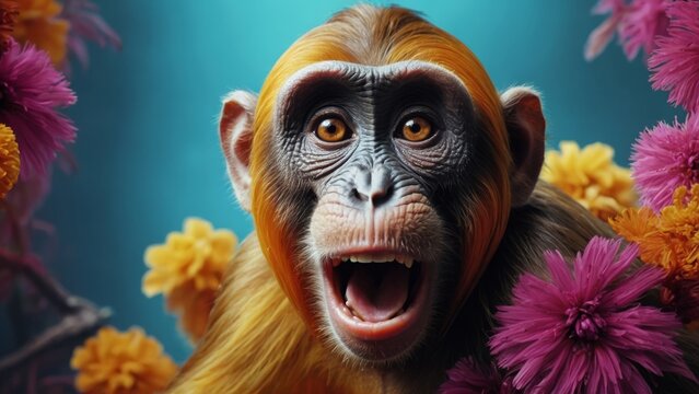 驚くチンパンジー,Generative AI AI画像
