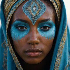 portrait of an african woman with paint on her face