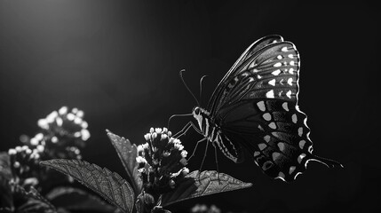 A butterfly fluttering its wings, creating a mesmerizing effect in a dark, monochrome setting 8K , high-resolution, ultra HD,up32K HD