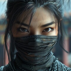 Naklejka premium A female ninja warrior with a unique and artistic ninja style, blending grace and power 8K , high-resolution, ultra HD,up32K HD