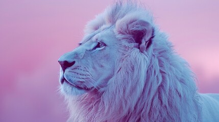 A portrait of a lion in soft lavender pastels, with a mane in light pastel blue 8K , high-resolution, ultra HD,up32K HD