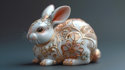 A rabbitshaped ornament, exquisitely decorated to convey elegance and sophistication 8K , high-resolution, ultra HD,up32K HD - obrazy, fototapety, plakaty