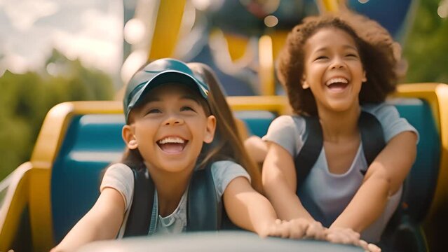 Kids Riding on Top of a Roller Coaster Generative AI
