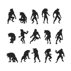 Illustration of a howling werewolf silhouette, Vector wolfman 