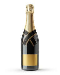 Green champagne bottle with gold foil and label.