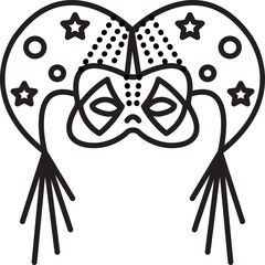 Jester masquerade masks, harlequin costume part, single vector black line icon
