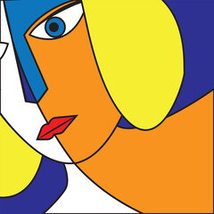 colorful face of close up woman