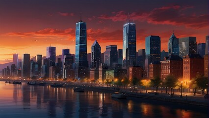 Fototapeta premium downtown vancouver at sunset Visions of Tomorrow Futuristic Cityscape