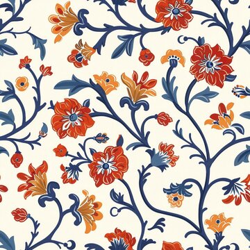 Seamless Jacobean fabric pattern, 17th Century repeating tile design