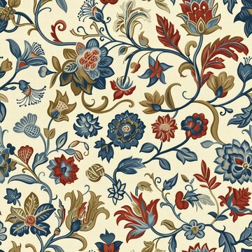 Seamless Jacobean fabric pattern, 17th Century repeating tile design